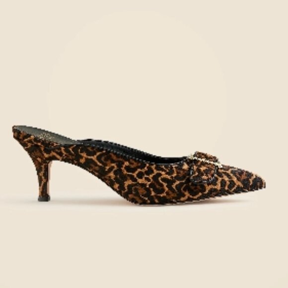 J Crew Made-in-Italy Colette buckle slip-on heels in leopard-print calf hair - Picture 1 of 3